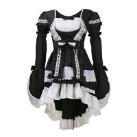 Lolita Cosplay Costume Robe Servante Déguisement Tenu pour Hallpween Soirée Bal masqué (M, Noir)