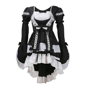 Lolita Cosplay Costume Robe Servante Déguisement Tenu pour Hallpween Soirée Bal masqué (M, Noir)