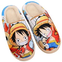 WANHONGYUE Anime One Piece Luffy Pantoufles de Maison Homme Femme Hiver Peluche Chaude Chaussons Intérieur Extérieur Antidérapant Slippers