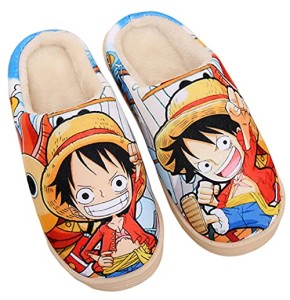 WANHONGYUE Anime One Piece Luffy Pantoufles de Maison Homme Femme Hiver Peluche Chaude Chaussons Intérieur Extérieur Antidérapant Slippers