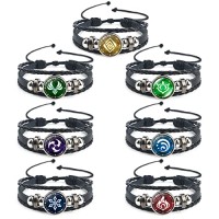 [Lot de 7] QYZHIZ Bracelet réglable Genshin Impact, Bracelet lumineux Yuanshen, Bracelet de gemme du temps de l'œil de Dieu de feu, glace, vent, ...