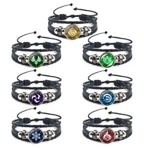 [Lot de 7] QYZHIZ Bracelet réglable Genshin Impact, Bracelet lumineux Yuanshen, Bracelet de gemme du temps de l'œil de Dieu de feu, glace, vent, ...