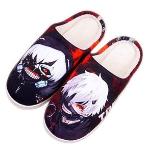 EDMKO Tokyo Ghoul Manga Japonais ​Chaussons Peluche Hommes Femmes Automne et Hiver Pantoufles Coton Chaleur Antidérapante Chaussures de Sol,Noir,EU 37.5~39(270)