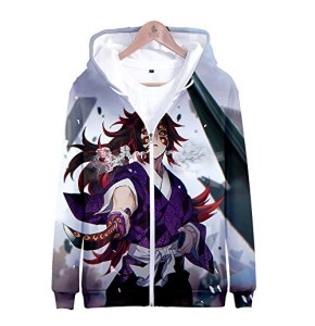 Yumenam Unisexe Enfant Demon Slayer Sweat à Capuche Cardigans Kimetsu no Yaiba Giyuu Kyoujurou 3D Impression Manche Longue Fermeture éclair Sweat...