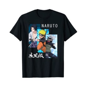 Naruto Shippuden 3 Panneaux et Kanji Manche courte T-Shirt