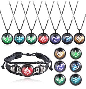 XUBWVW Lot de 7 colliers Genshin Impact et 1 bracelet réglable, collier inspiré de l'œil de Dieu - Bijoux inspirés du cosplay - Cadeau pour les...