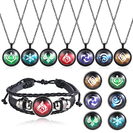 XUBWVW Lot de 7 colliers Genshin Impact et 1 bracelet réglable, collier inspiré de l'œil de Dieu - Bijoux inspirés du cosplay - Cadeau pour les...