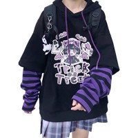 YINGKE Femme Anime Manga Sweat à Capuche Fille Japonais Kawaii Vetement E-Girl Y2K Gothique Sweatshirt Harajuku Pull (M, Pull Violet)