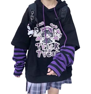 YINGKE Femme Anime Manga Sweat à Capuche Fille Japonais Kawaii Vetement E-Girl Y2K Gothique Sweatshirt Harajuku Pull (M, Pull Violet)