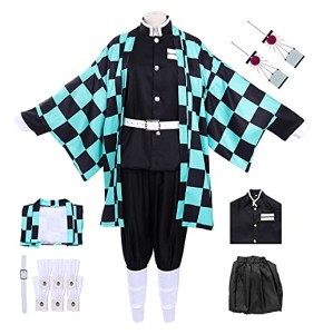 Formemory Kamado Tanjiro Costume Anime Cosplay Kimetsu No Yaiba Robe pour Adultes et Enfants Carnaval Festival Tanjiro Kimono Tenue (M, Tanjiro Cos...