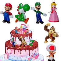 Figurine Mario Gateau 6pcs Decoration Gateau Mario Réutilisable Figurine Mario Bros pour Gâteau Convient aux Fêtes à ThèMe pour Enfants