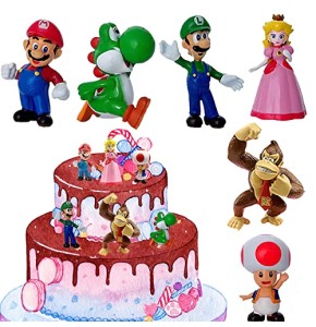 Figurine Mario Gateau 6pcs Decoration Gateau Mario Réutilisable Figurine Mario Bros pour Gâteau Convient aux Fêtes à ThèMe pour Enfants