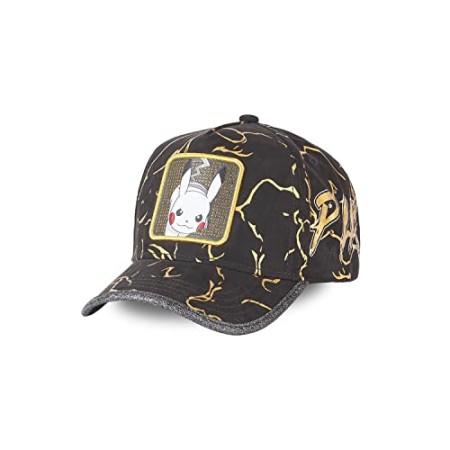 Casquette Homme & Femme Pikachu, Casquette Baseball, Pokemon, Coupe décontractée et Original, Noir, Or, Taille TU