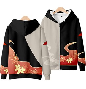 OUHZNUX Genshin Impact Wind Attribute Hoodie Pullover Jacket, Kaedehara Kazuha Gaming 3D Print Sweatshirt À Manches Longues Zip Jacket, Unisex Cas...