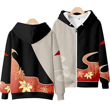 OUHZNUX Genshin Impact Wind Attribute Hoodie Pullover Jacket, Kaedehara Kazuha Gaming 3D Print Sweatshirt À Manches Longues Zip Jacket, Unisex Cas...