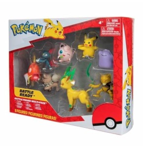 Bandai - Pokémon - 8 Figurines Battle - Pikachu, Rondoudou (Jigglypuff), Rocabot (Rockruff), Abra, Farfuret (Sneasel), Métamorph (Ditto), Phyllal...