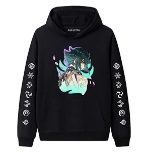 xhomeshop Harajuku Anime Jeu Genshin Impact Sweat à Capuche Xiao Sweat à Manches Longues Genshin Impact T-Shirt à Manches Courtes