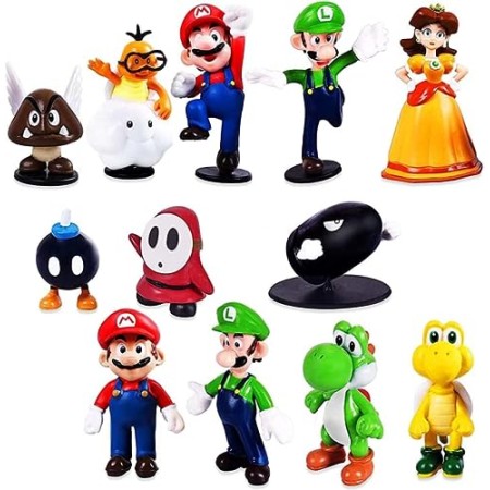 Shengruili Lot de 12 figurines Super Mario pour décoration de gâteau, décoration de gâteau Super Mario, décoration de gâteau d'anniversaire d...
