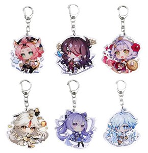 Winric Lot de 6 porte-clés Genshin Impact Genshin Keychain Limité Personnage Pendentif Porte-clés Charme Pour Sacs d'école Bagages Sacs, b, M