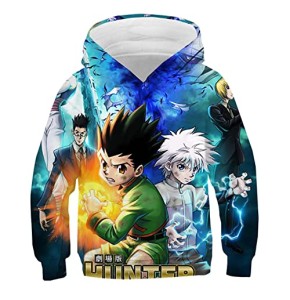 flowereyes Garçons Filles Anime Hunter x Hunter 3D Sweat Killua Sweat à Capuche Dessin animé à Manches Longues Pull imprimé Gon Freecss Meruem