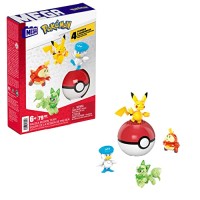 MEGA Pokémon Coffret Construction avec 4 Figurines Articulées Et 1 Poké Ball, Inclus Pikachu Et 3 Nouveaux Pokémon Starters, 79 Pièces, À Col...