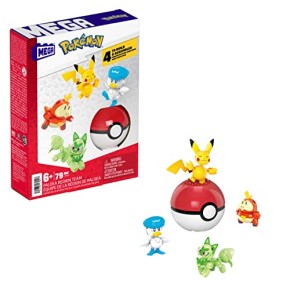 MEGA Pokémon Coffret Construction avec 4 Figurines Articulées Et 1 Poké Ball, Inclus Pikachu Et 3 Nouveaux Pokémon Starters, 79 Pièces, À Col...