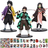 GENGUTOR Lot de 3 Figurines Anime Demon Slayer, Modèle de Personnage d'anime, avec Socle Lot de 50 Autocollants Demon Slayer pour Les collectionne...