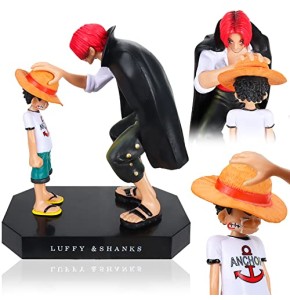 JunMallko Figurine Luffy et Shanks, Figurine One Piece Anime, 18cm Luffy Figurine Anime Quatre Empereurs Shanks Collection pour Les Fans d'Anime Ve...