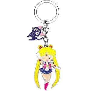Distrigeek Sailor Porte-clés en métal émaillé pour femme Tsukino Usagi et le Chat Luna - Idée Cadeau Mignon Drôle