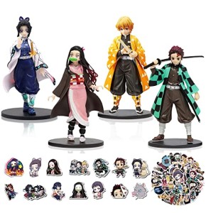 Anime Figurines 4 Pièces, Figurines d'action pour Enfants avec 50 Autocollants, Collectionneurs de Jouets d'Anime, Mini Statuette