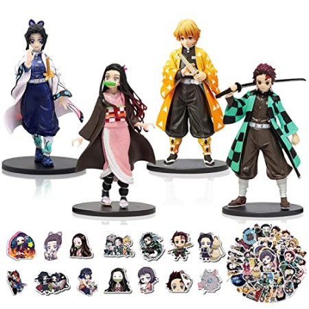 Anime Figurines 4 Pièces, Figurines d'action pour Enfants avec 50 Autocollants, Collectionneurs de Jouets d'Anime, Mini Statuette