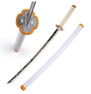 Mustachi Katana Japonais en Bois de Nichirin Zenitsu Agatsuma replique Cosplay Epee de samourai Anime Sabre en Bois