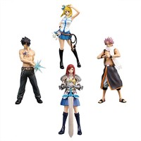 Jiumaocleu Lot de 4 figurines de l'anime Fairy Tail Lucy Heartfilia/Natsu Dragneel/Gurei Soruju - Figurines d'action de personnage de l'anime - Obj...