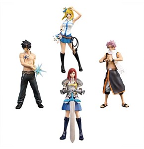 Jiumaocleu Lot de 4 figurines de l'anime Fairy Tail Lucy Heartfilia/Natsu Dragneel/Gurei Soruju - Figurines d'action de personnage de l'anime - Obj...