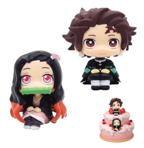 Demon Slayer Figurine, 2 Pièces Figurines de démon Slayer, Démon Slayer Cake Topper, Figurines de Dessin Animé, Figurines D'action de démon, M...