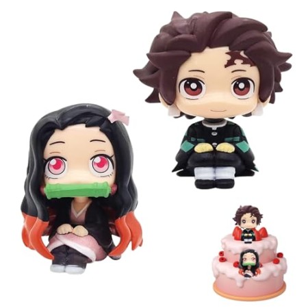 Demon Slayer Figurine, 2 Pièces Figurines de démon Slayer, Démon Slayer Cake Topper, Figurines de Dessin Animé, Figurines D'action de démon, M...