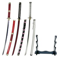 YDSTNiu One Piece Katana, Katana Zoro One Piece, Sabre Zoro One Piece, 3 Pcs 104cm Katana Zoro+Presentoir en Bois Inclus Bambou Anime Katana pour A...