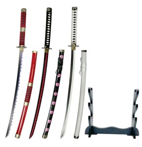 YDSTNiu One Piece Katana, Katana Zoro One Piece, Sabre Zoro One Piece, 3 Pcs 104cm Katana Zoro+Presentoir en Bois Inclus Bambou Anime Katana pour A...