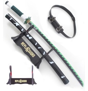 Katana Demon Slayer Katana Tout en Bois Lame en Bois Katana Sanemi Shinazugawa Epee Kimetsu No Yaiba Sabre Sanemi Epee Cosplay + Presentoir Inclus ...