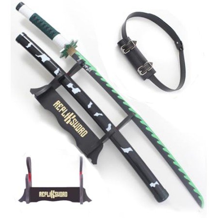 Katana Demon Slayer Katana Tout en Bois Lame en Bois Katana Sanemi Shinazugawa Epee Kimetsu No Yaiba Sabre Sanemi Epee Cosplay + Presentoir Inclus ...