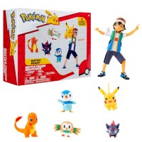 Bandai - Pokémon - Pack de 6 Figurines - Sacha, Pikachu, Salamèche, Tiplouf, Brindibou, Zorua - JW3781