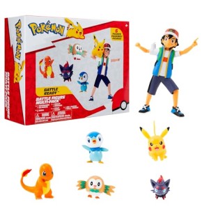 Bandai - Pokémon - Pack de 6 Figurines - Sacha, Pikachu, Salamèche, Tiplouf, Brindibou, Zorua - JW3781