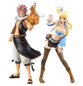 Gooyeh Lot de 2 figurines Anime Fairy Tail Natsu Dragneel et Lucy Heartfilia Statue en PVC Modèle Ornements Décoration de bureau Cadeau d'anniver...